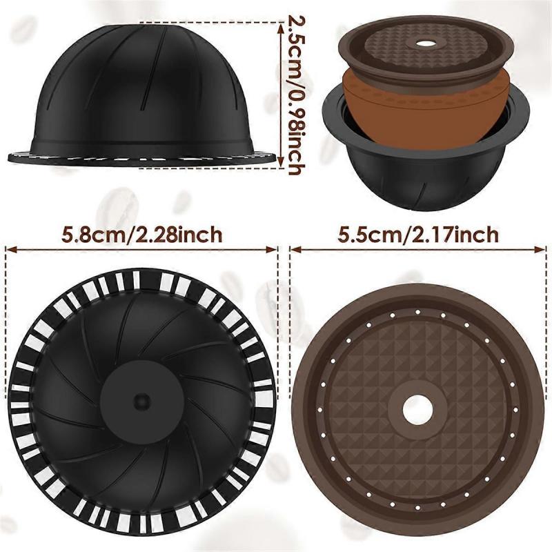 5Pcs Reusable Vertuo Pods for Nespresso Machine, Coffee Capsule with 2 Silicone Lids 1 Spoon and Bru