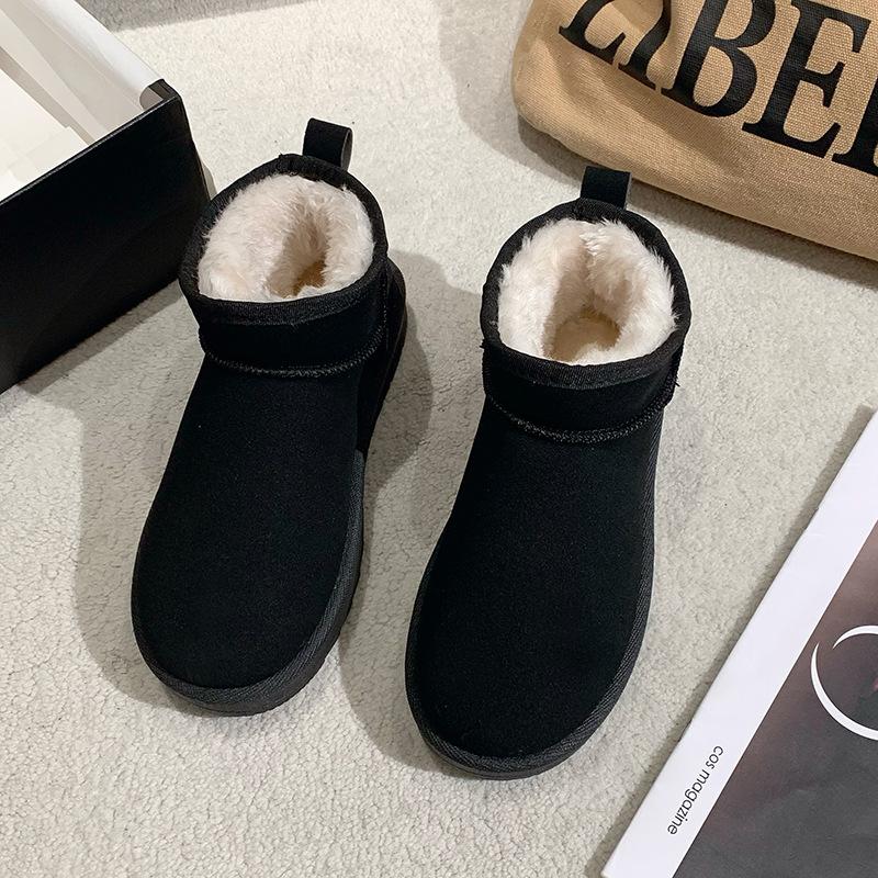 

Зимние женские замшевые утолщенные теплые ботинки для снега Повседневные однопедальные хлопковые ботинки для снега 41 чёрный