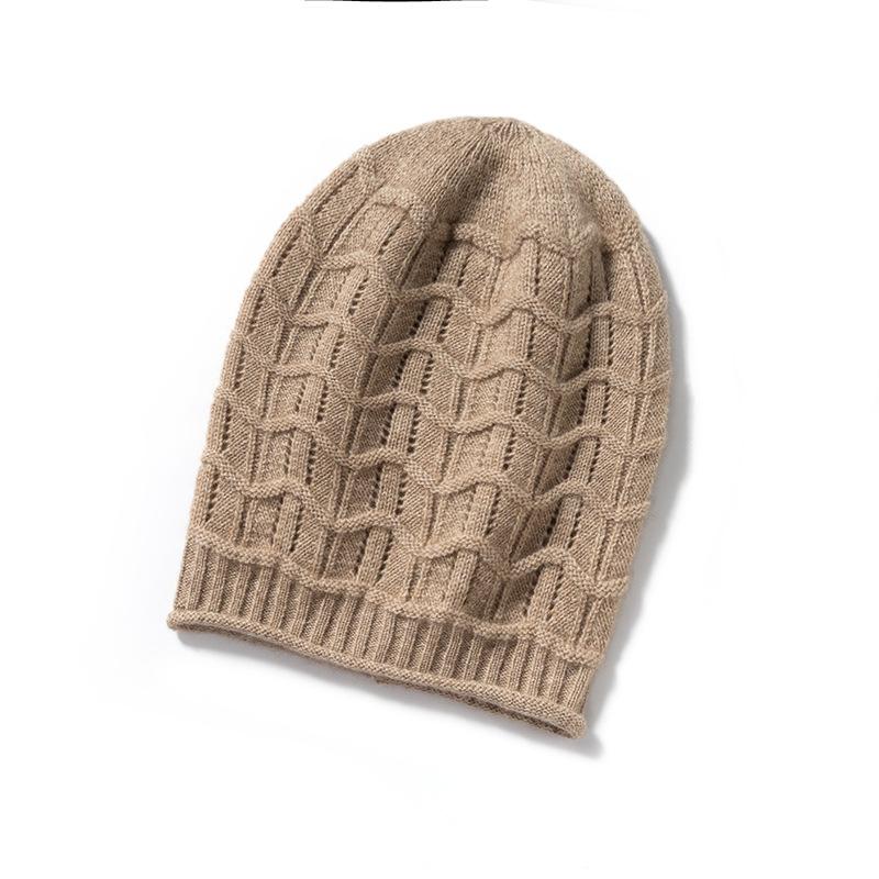 

Cashmere Autumn and Winter New Style Women s High End Knitted Warm Solid Color Wave Ear Protection Knitted Casual Baotou Hat One Size