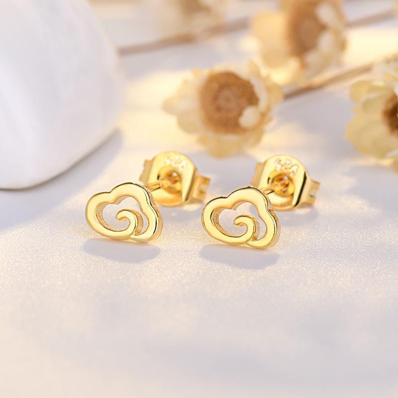 Korean-Style Red Star & Moon Earrings with Chinese Knot, S925 Silver Needle