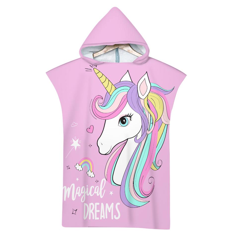 Unicorn Hooded Cloak Pink Quick Dry Large Beach Bath Towel Microfiber Wetsuit Adult Child Parent-Child Changing Poncho Bathrobe