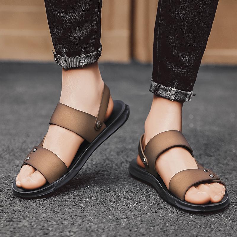 Non-slip Open-toe Sandals Mens Slip on Shoe Men's Slippers Summer New Sandals Men Leather Sandals Adult All-match Beach Shoes