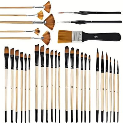 28/32-teiliges Pinselset für Acrylmalerei, Premium-Nylonborsten mit Rund-, Flach-, Fächer-, Schräg- und Detailpinseln