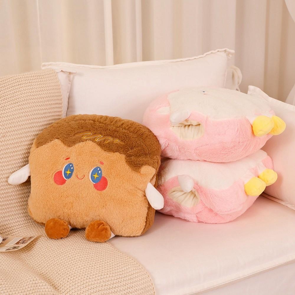 Cute Toast Plush Toy Blanket Set Dual Use Office Nap Blanket Birthday Girls Gift