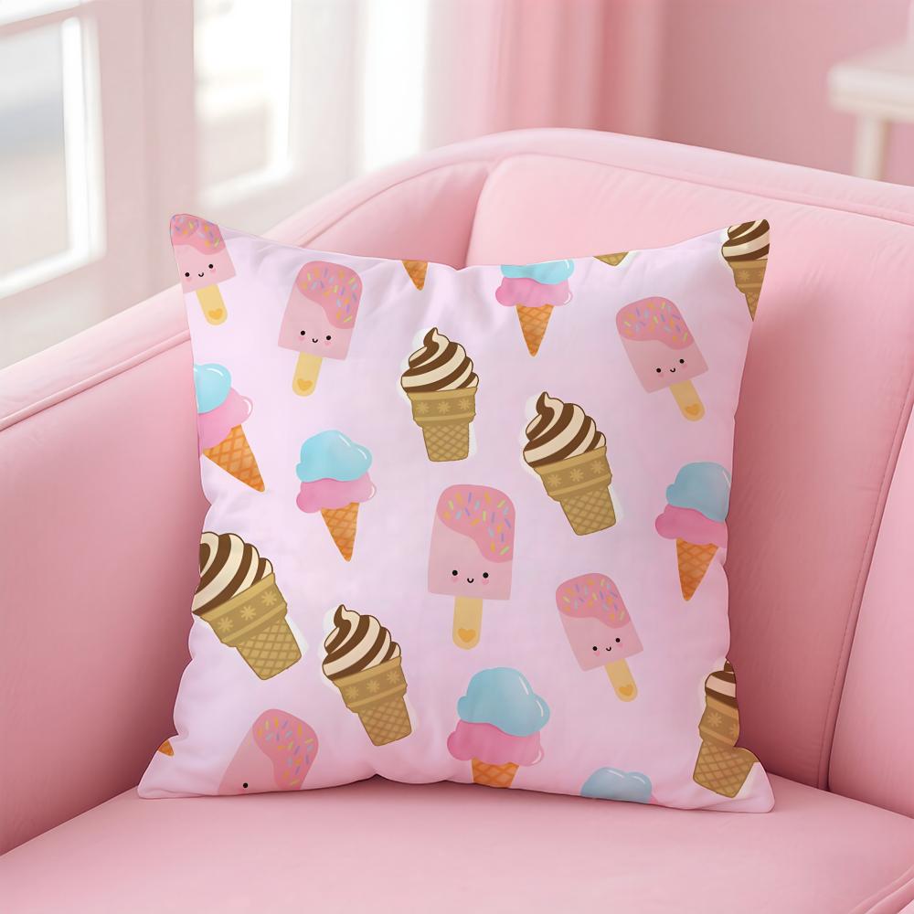 Cute Delicious Sweet Ice Cream Cushion Cover Pillow Case Soft Friendly Fabric  Concealed Zipper