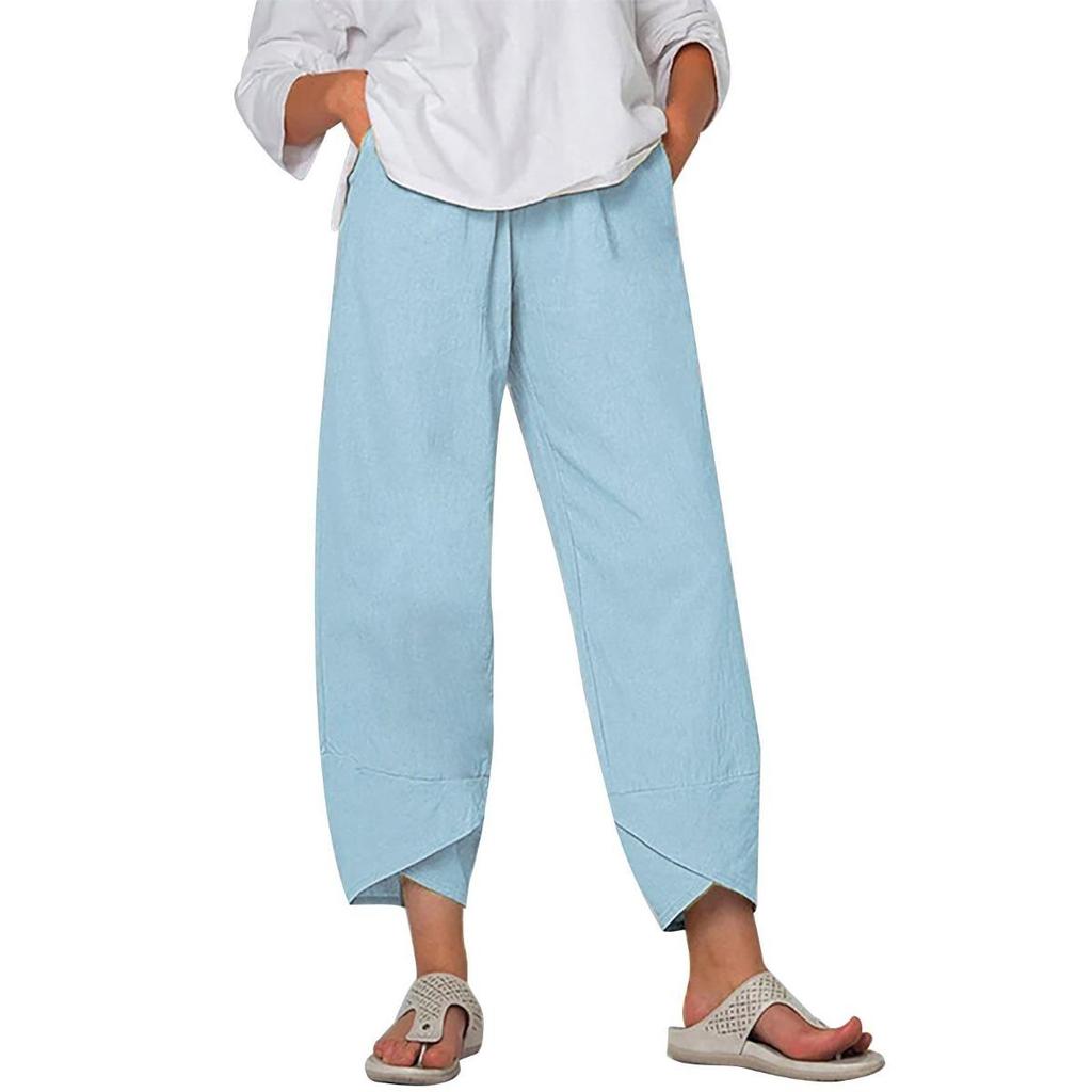 Solid Color Plus Size Women's Simple and Loose Casual Cropped Pants Plain Wide Leg Harem Pants