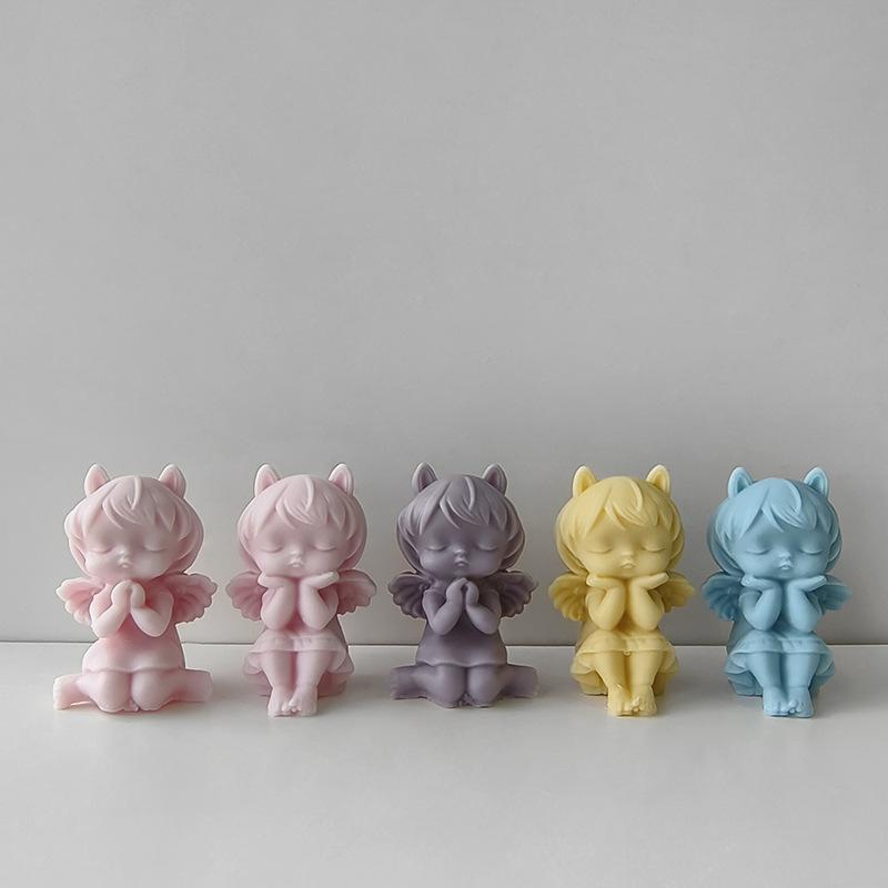 3D Prayer Angel Plaster Doll Silicone Mold Handmade Aroma Candle Gypsum Form Mould Soap Soy Wax Candle Making Supplies