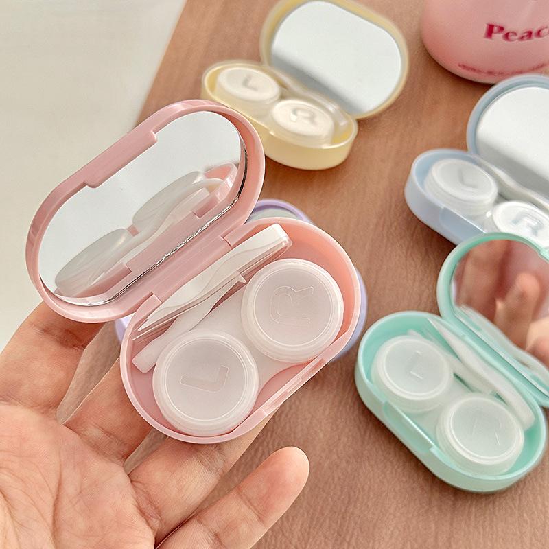 1pc Ins Letter Print Contact Lens Case Contact Lens Companion Box Beauty Eye Box Portable Contact Lens Box with Mirror Tweezers