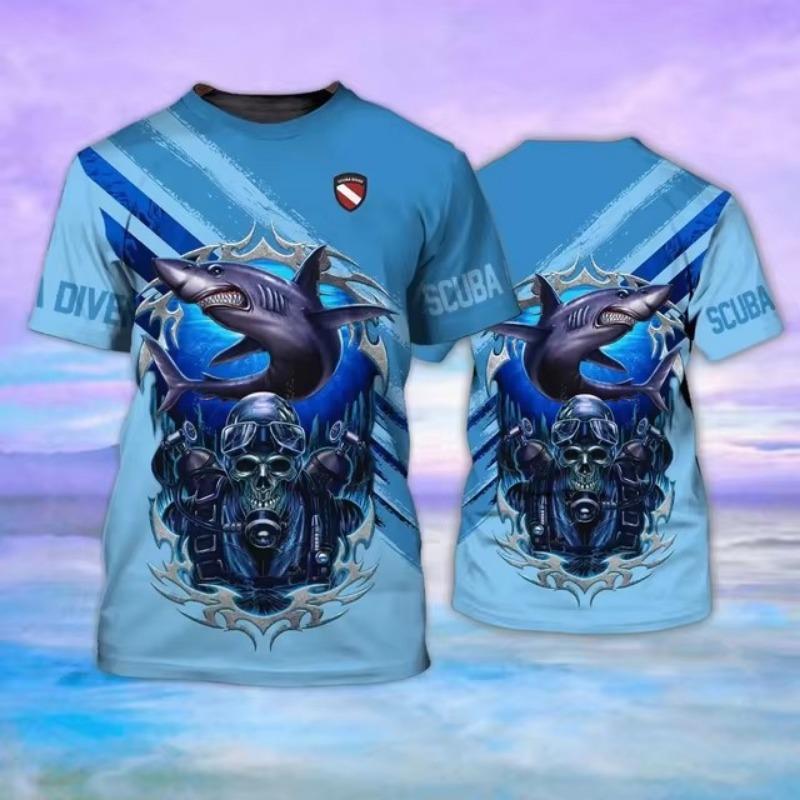 3D Diving Print Men's Novelty Short Sleeve Crew Neck T-shirt, Summer Outdoor