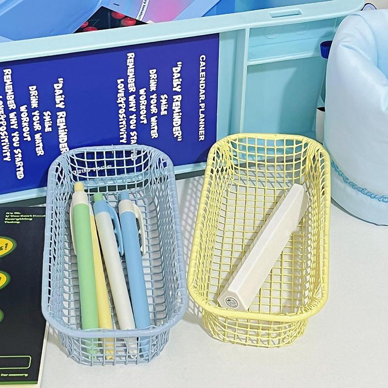 Metal Storage Basket Desktop Sundries Organizer Make Up Sorting Holder Stationerry Pocards Case Office Home Supplies