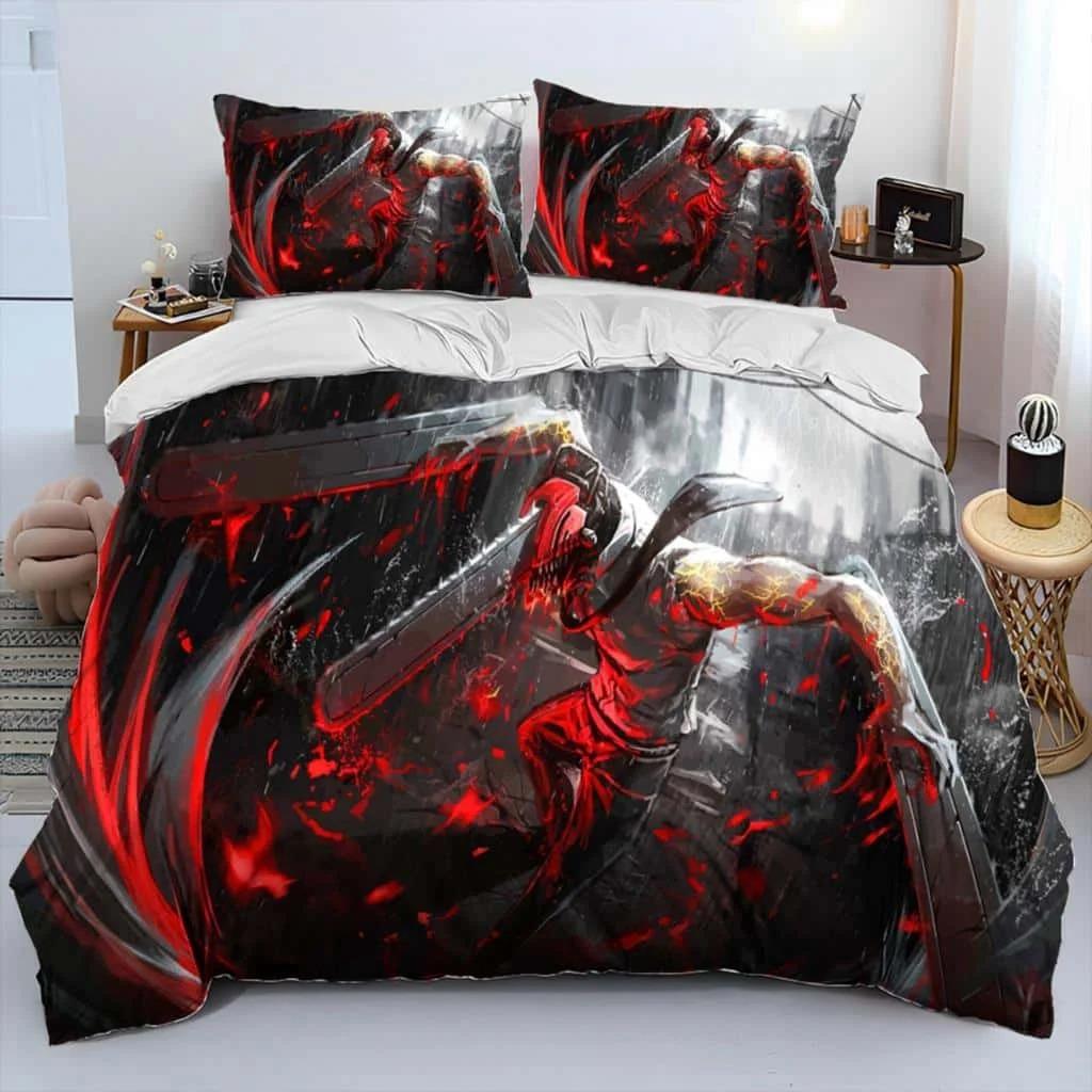 3D Anime Chainsaw Man Denji Cartoon Comforter Bedding Set,Duvet Cover Bed Set Quilt Cover Pillowcase,king Queen Size Bedding Set