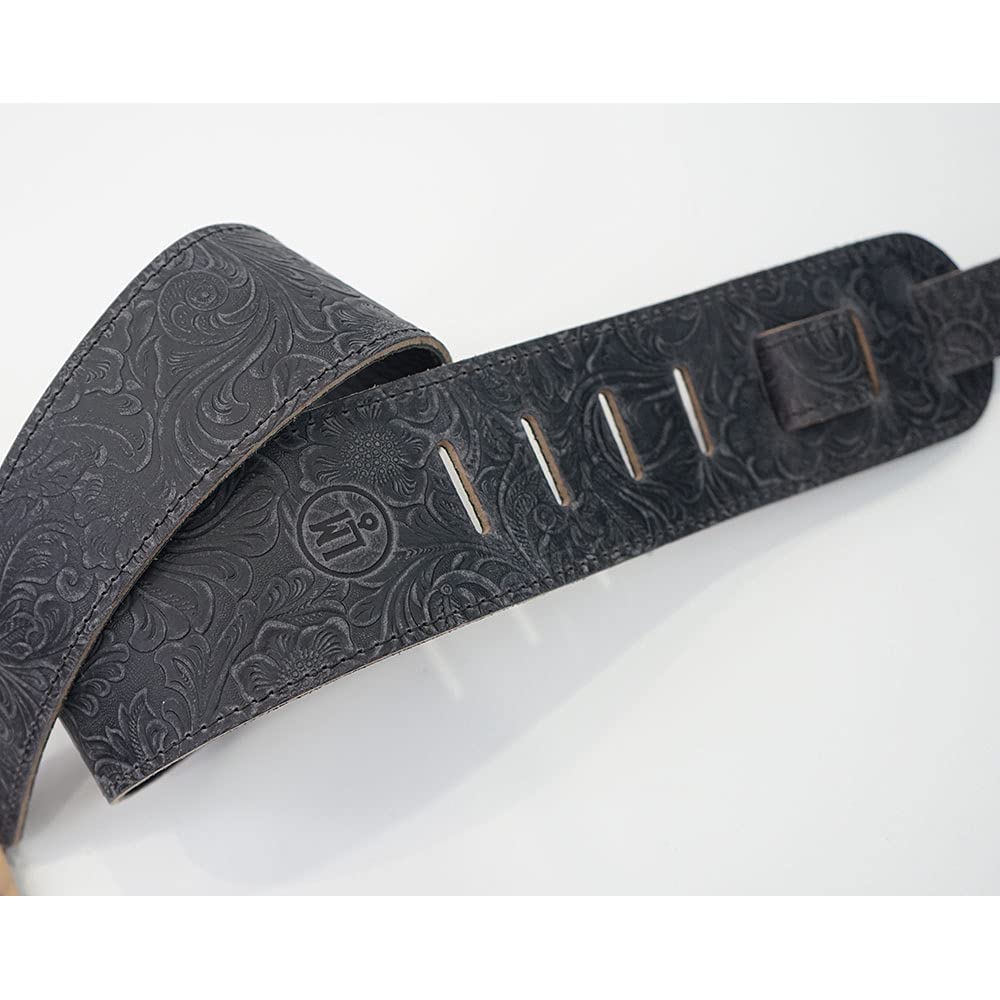 LM Products Classic Leather - Tooled Leather Guitar Strap, Slate, LS-2804T