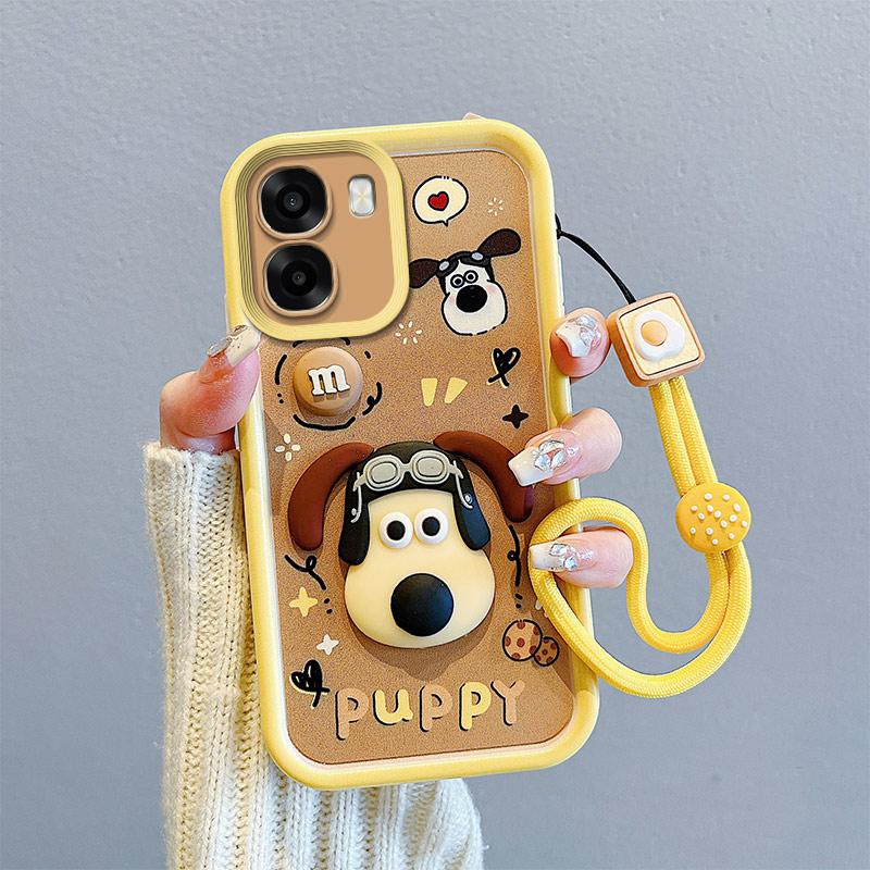 KEYSION Stoßfeste Hülle für OPPO A6x 5G mit Lanyard Weiches Silikon Niedliche 3D Cartoon-Puppe Handy-Rückseite für OPPO A6t 5G