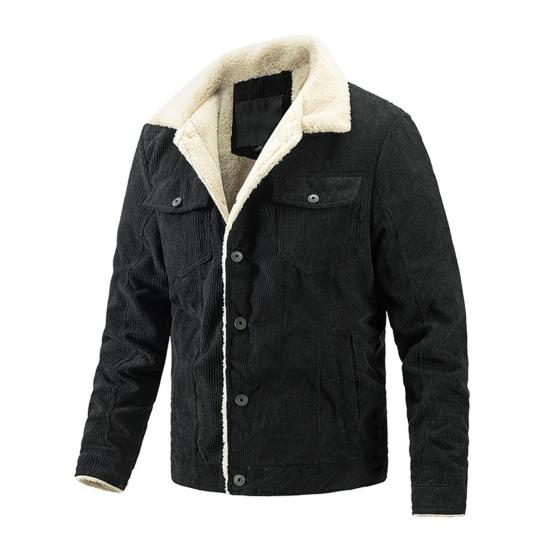 Erkekler Kış Ceket Kalınlaşmış Sıcak Kadife Vintage Yaka Cepler Tek göğüslü Uzun Kollu Slim Fit Düz Renk Erkekler Kış Ceket