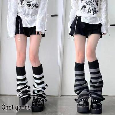 Y2K Gestreifte Strick-Beinwärmer: Herbst/Winter Lolita & JK Stil