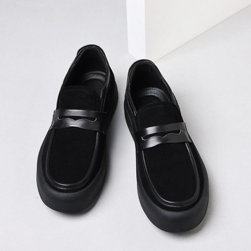men's fashion cow suede leather shoes slip on lazy shoe black trend platform loafers wedding party dress band designer footwear