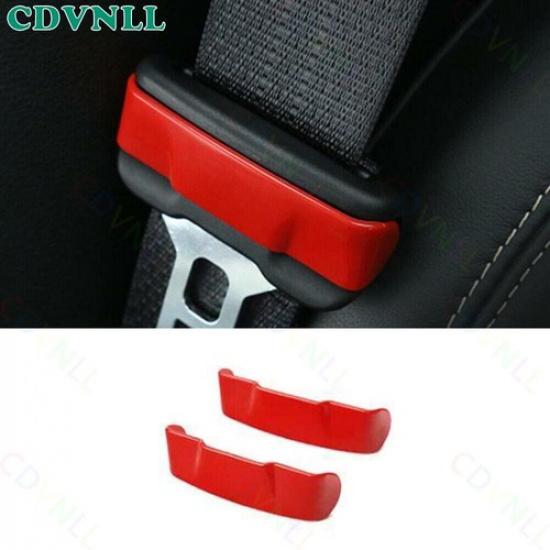 Car Seat Belt Buckle Adjust Frame Trim 2X For Ford Mustang 2015- Bright Red