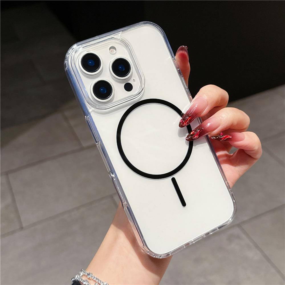 Magnetic Phone Case for iPhone 11 12 14 16 Pro 16 15 14 13 12 Pro Max 16e 13 14 11 High Quality Transparent Shockproof Shell