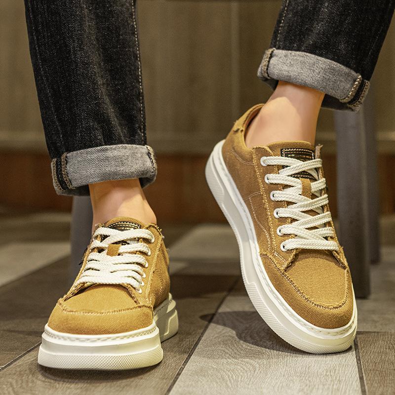 College Style Canvas Breathable Board Shoes Flat Bottom Low Top Lace-Up Sports Trendy Shoes Cold Sticky Men'S Shoes