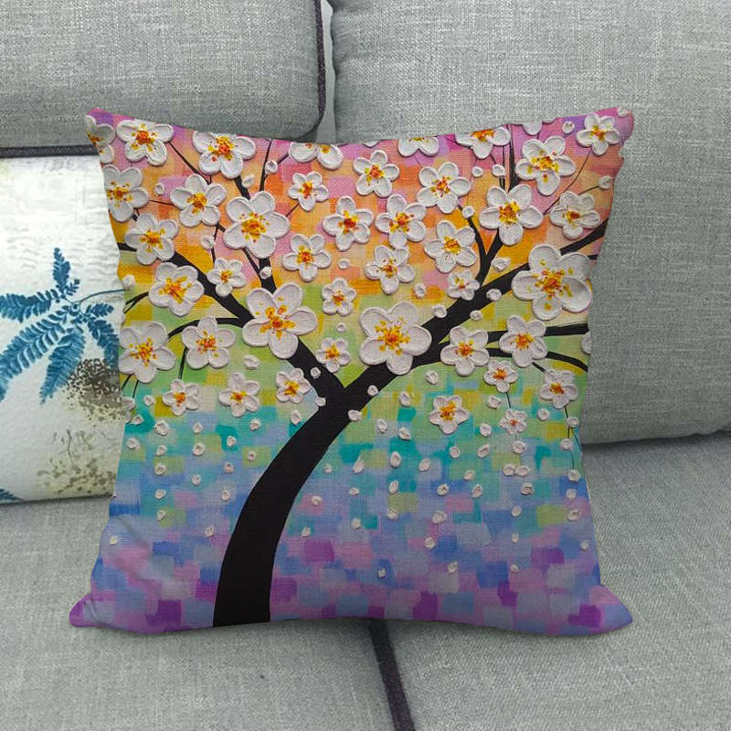 Retro Oil Painting Money Tree Digital Printing Short Plush Pillow Covers For Car Sofa Office Cushion Cover Home Goods 60X60Cm