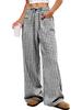 2026 Women's European & American Plaid Trousers - Spring/Summer Casual, Loose Fit, Elastic Waist, Wide Leg with Pockets