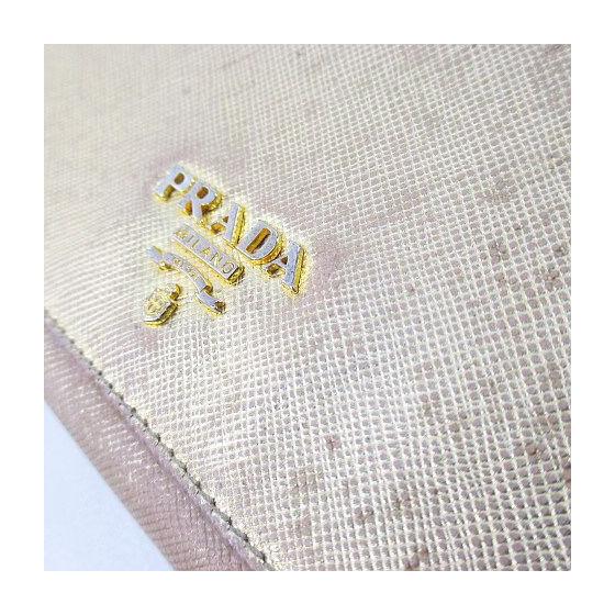Used Prada Long Wallet, Gold Hardware, Gold Leather, Made In Italy
