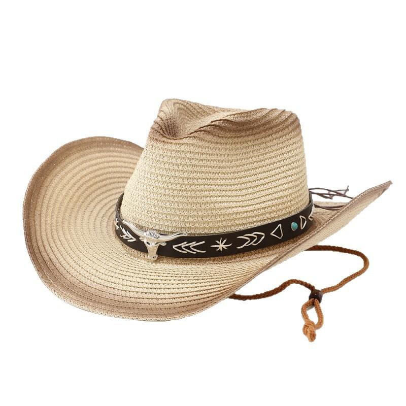 European and American New Western Denim Straw Hat Women's French Vacation Sunscreen Hat Outdoor Camping Shading Weaving