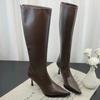 Fashion 2024 New Winter Women's Pointed Toe High Stiletto Heel Pleated Knee High Boots Women's Mid-Leg Comfortable Zapatos De Mujer