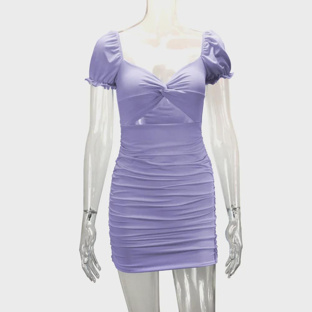 2025 Elegantes Hohlplissee-Puffärmel-Hüftkleid - Europäischer & Amerikanischer Stil für Frauen