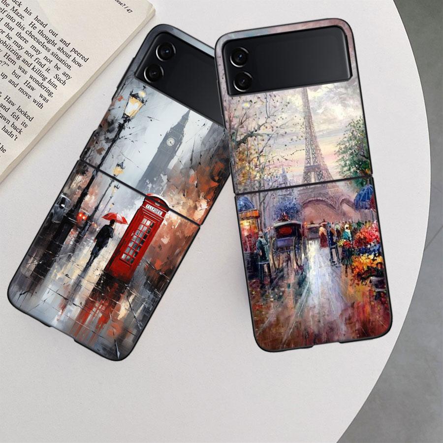 Artist London Painting Oil Painting Case For Samsung Z Flip 6 5G Galaxy Z Flip 5 4 3 5G Black Hard Cell Phone Cover Luxury PC Sh