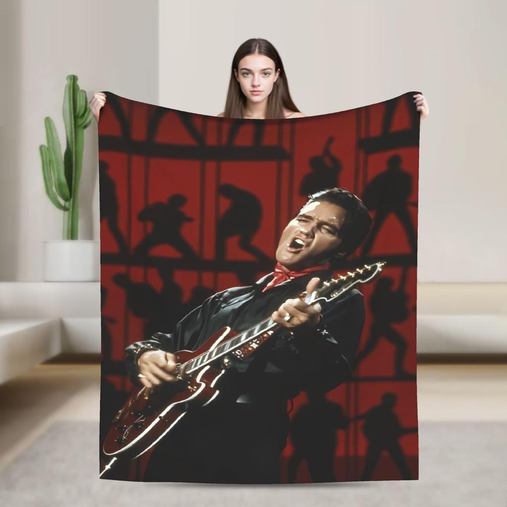 Retro The King E-Elvis Presley Blanket Decorative Flannel Bedding Throws For Couch Chair Soft Design Quality Bedspread Gift