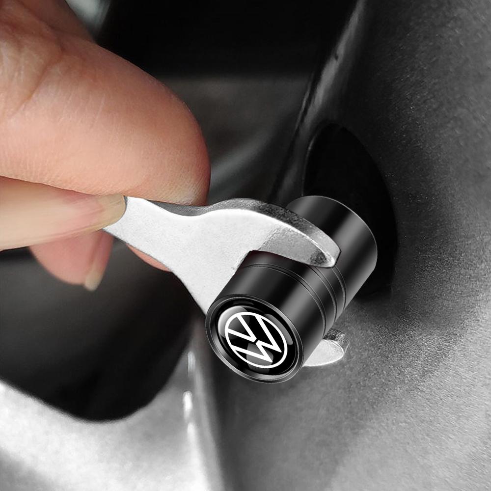 For Volkswagen A1 4pcs Car Tire Valve caps Metal Cap Case Decor Dustproof Accessories For Volkswagen Caddy Scirocco CC Golf MK7 Beetle GTI R Line