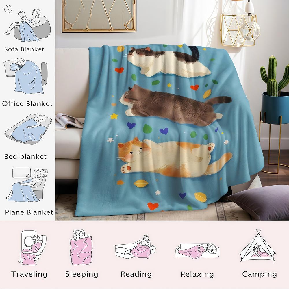Chonky Cats Lying Flannel Blanket Warm Soft Halloween Christmas Couch Warm Cozy Decorative Decor Gift for All Season