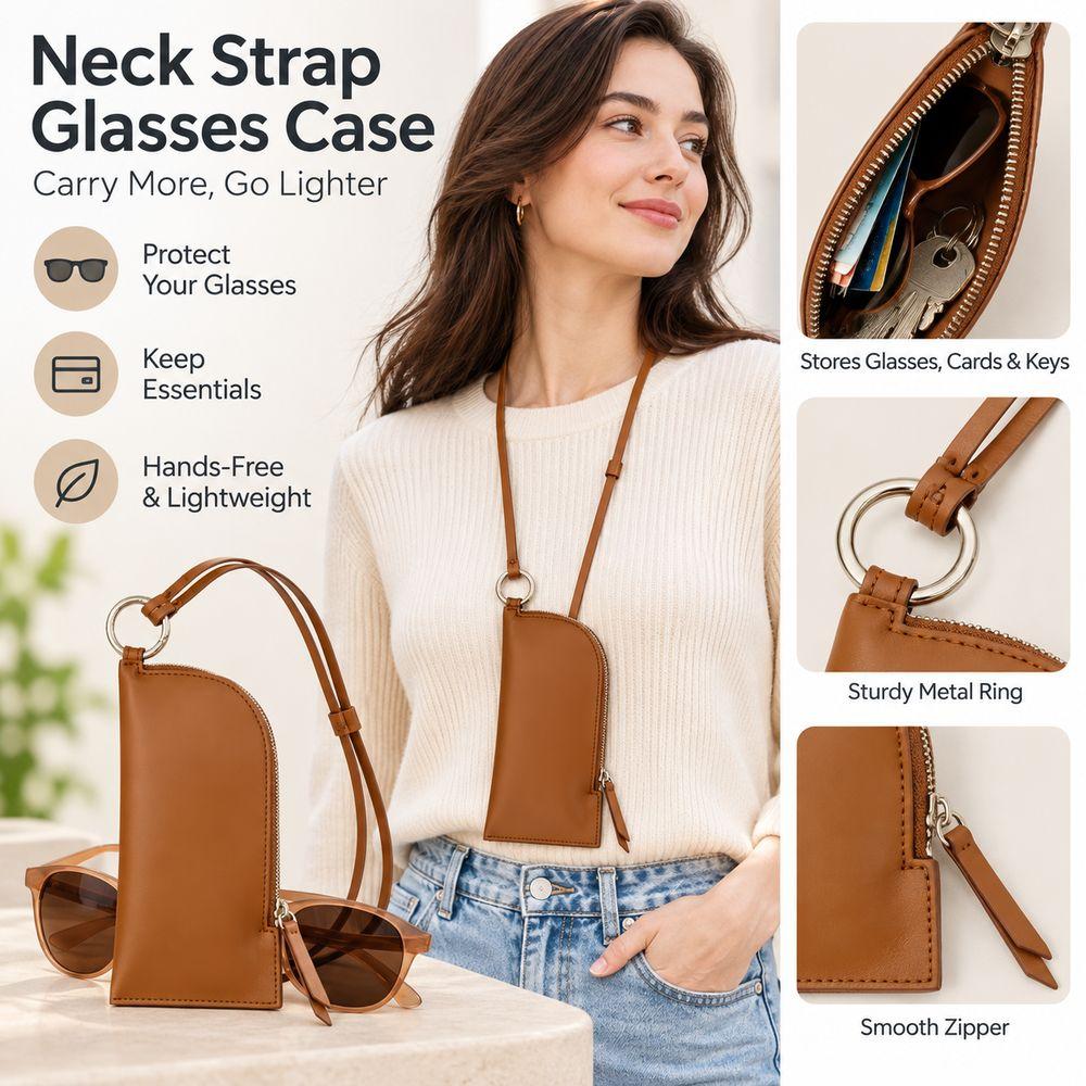 Sac de Rangement pour Lunettes de Soleil en Cuir PU avec Cordon Porte-Lunettes Accessoires Lunettes