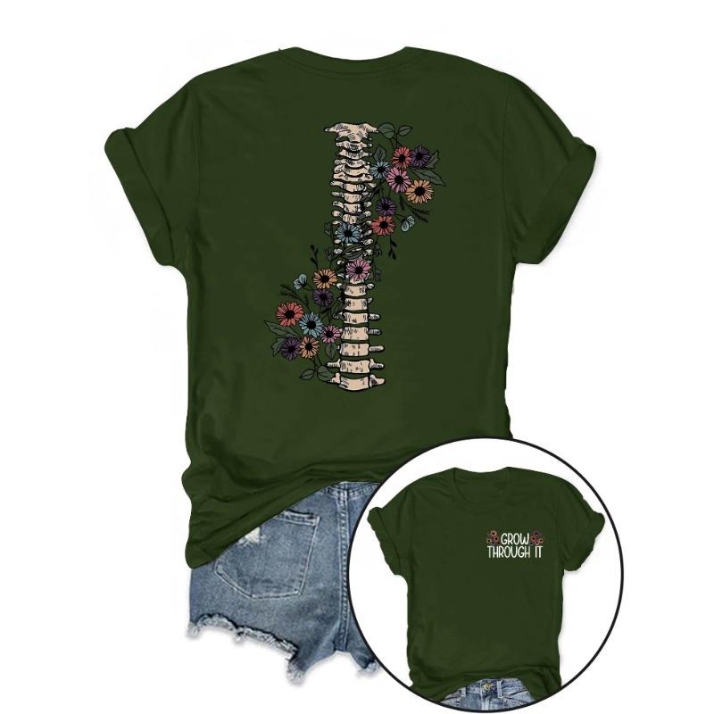 GROW Knochenblumenmuster, modisches Damen-Top T-Shirt