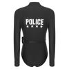 Womens Police Uniform Bodysuit Front Zipper Long Sleeve Print Design Belt Purse Included Cosplay Costume