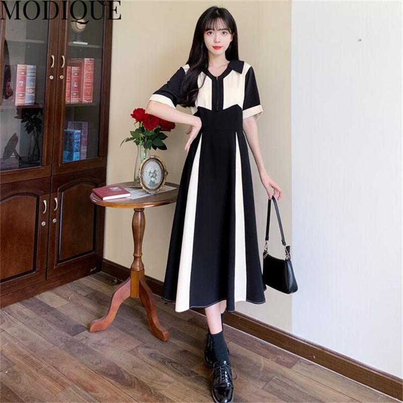 MODIQUE Summer Plus Size New Dress Shirt Women Loose Solid High Waisted Cotton Linen Spliced Dress Casual Female Dresses V-Neck Short Sleeve