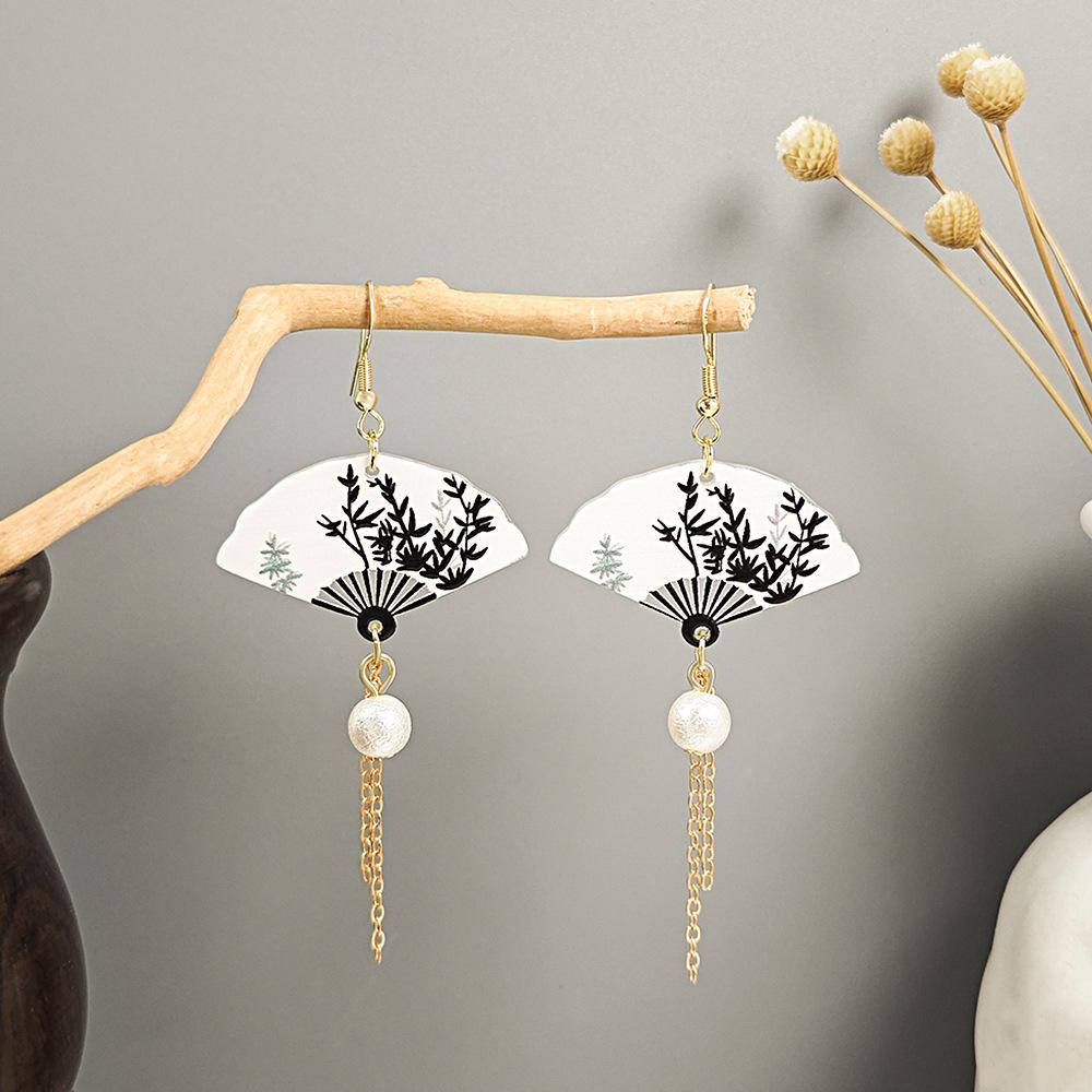 Imitation Jade Drop Oil Beaded Earrings Retro Water Drop Fringed Earrings Simple Hanfu Accessories Women