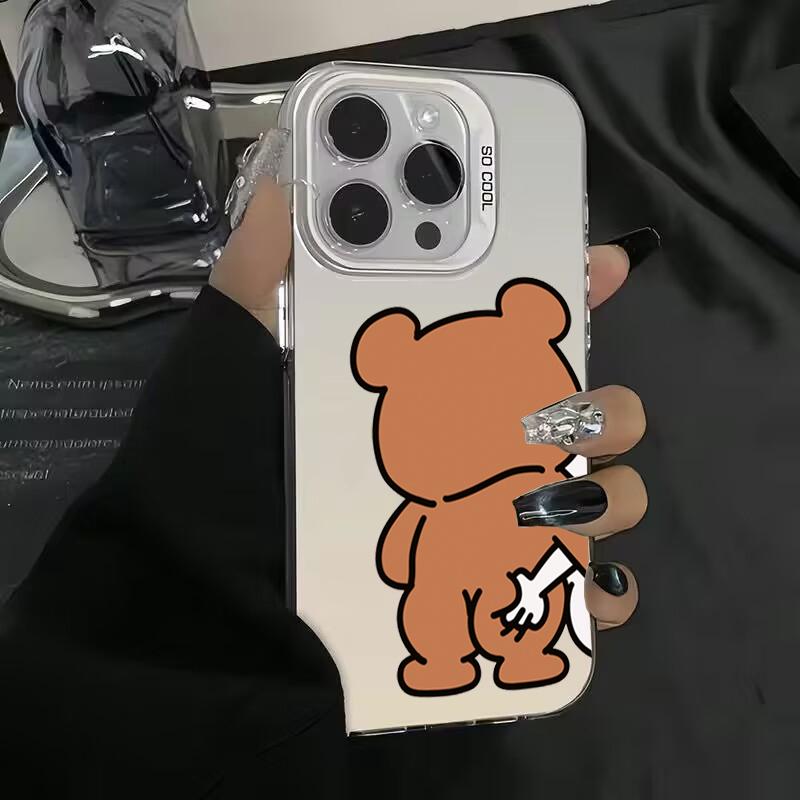 Cute Rabbit Bear Couple Design TPU Basic Phone Case For iPhone 16 15 Pro Max 14 13 12 11 XS X XR 7 8 Plus 16E Matte Hard Cover