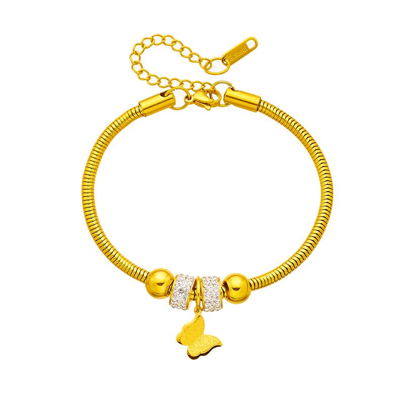 316L Stainless Steel New Fashion Fine Jewelry 4 Styles Embed Zircon Beaded Butterfly Charm Thick Snake Chain Bracelets For Women