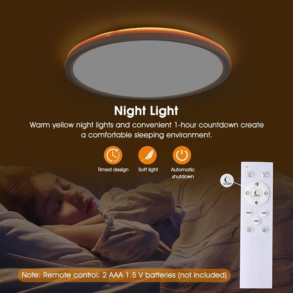 LED Ceiling Light with Remote Control,Dimmable 24 W 3-Color Ceiling Light with Dim Night Light 1800k Warm,Round Flush LED Ceiling Lights (White)