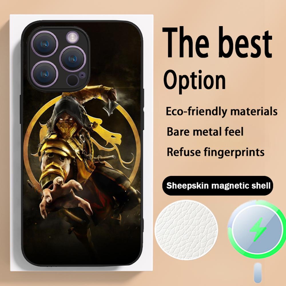 Mor-tals Kombat fashion game design Phone Case For iPhone 16 15 14 13 12 11 Plus Pro Max High-end Luxury Magsafe Sheepskin