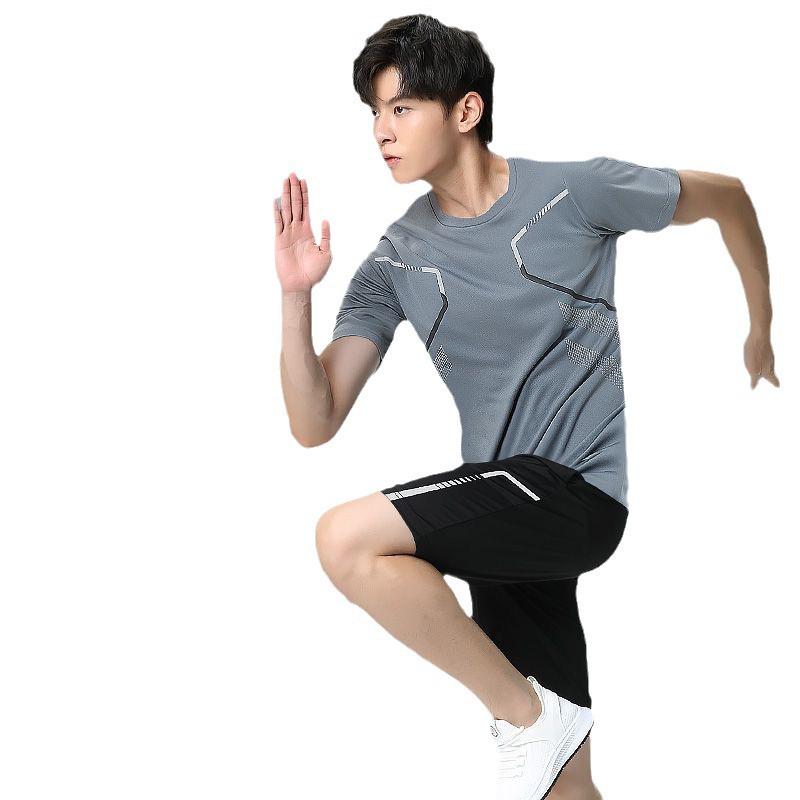 Men's Quick-Dry Ice Silk Sports T-Shirt & Shorts Set - Summer Running, Fitness, Basketball, Badminton Uniform