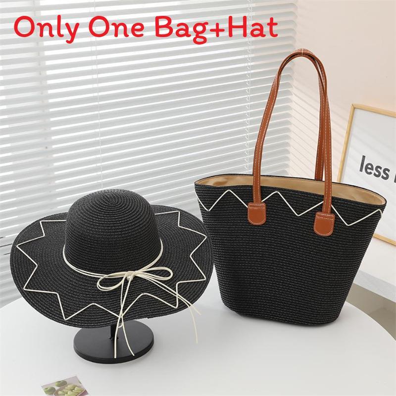 Straw Hat And Bag Set With Sun Protection For Outdoor Travel Casual Summer Adults