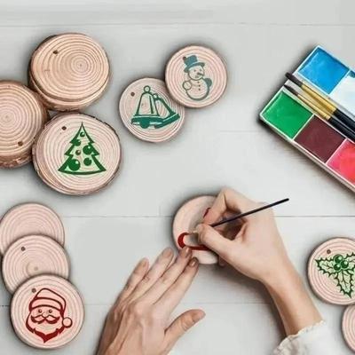 10 Pcs Round Wood Slices Holiday Party Decorations Christmas Trees DIY Decorations Natural Home Decor Tea Cups Insulation Pads