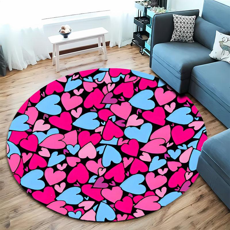 Colorful Heart Pattern Rug for Playrooms and Bedrooms Round Carpet for Home Sofa Bedroom, Gift