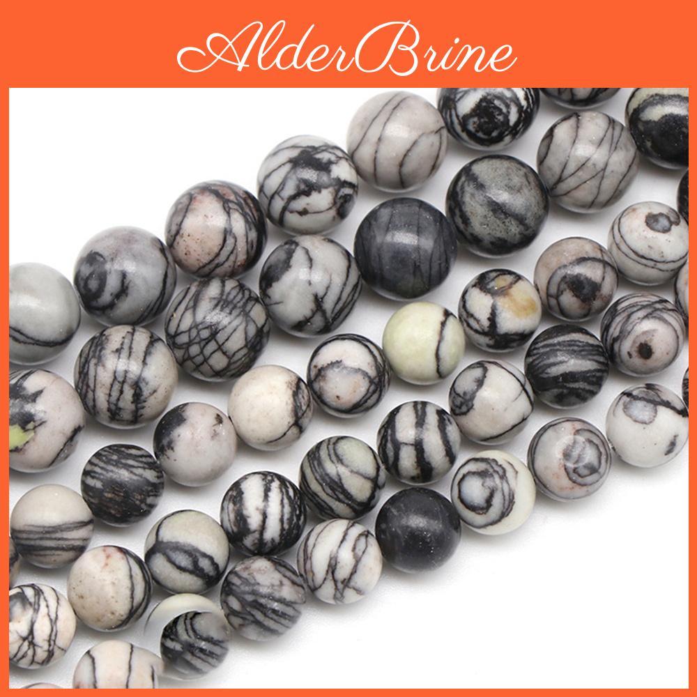 Round Natural Lattice Blackstriped Stone Beads 15"strand Smooth Loose Spacer Beads 4681012mm For Jewelry Making Diy Bracelets Accessories