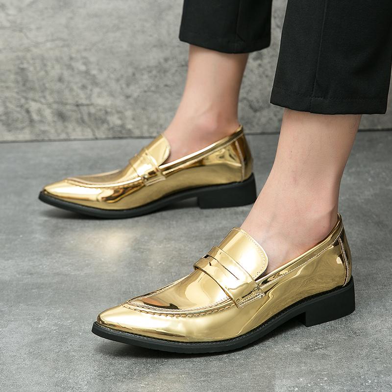 

Мода Новые Мужские Золотые Черные Остроносые Зеркальные Патентная Кожа Повседневные Туфли Лоферы Мокасины Свадебные Выпускные Балетки Zapatillas Hombre 38