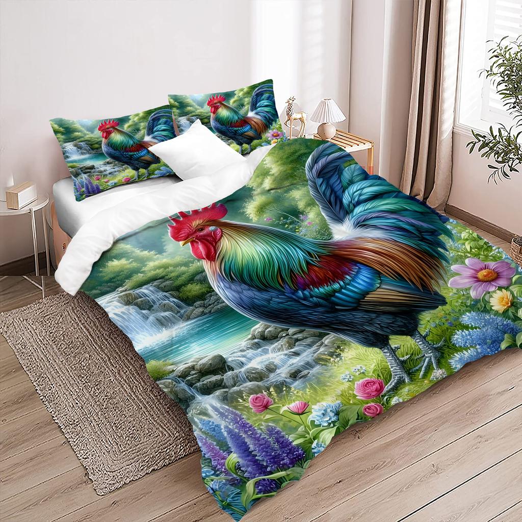 Comforter Waterfall Rooster Pattern 3D Printed Soft Comfortable Colorful Bedding Set Wildlife Art Style