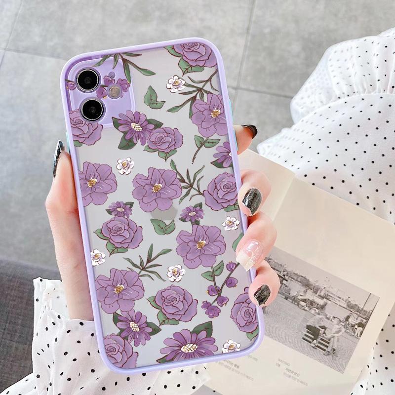 Purple Flower Phone Case for iphone 12 11 13 14 15 16 Pro Max X XS MAX XR for iphone 7 8 Plus SE 2020 Shockproof Mint Blue Cover